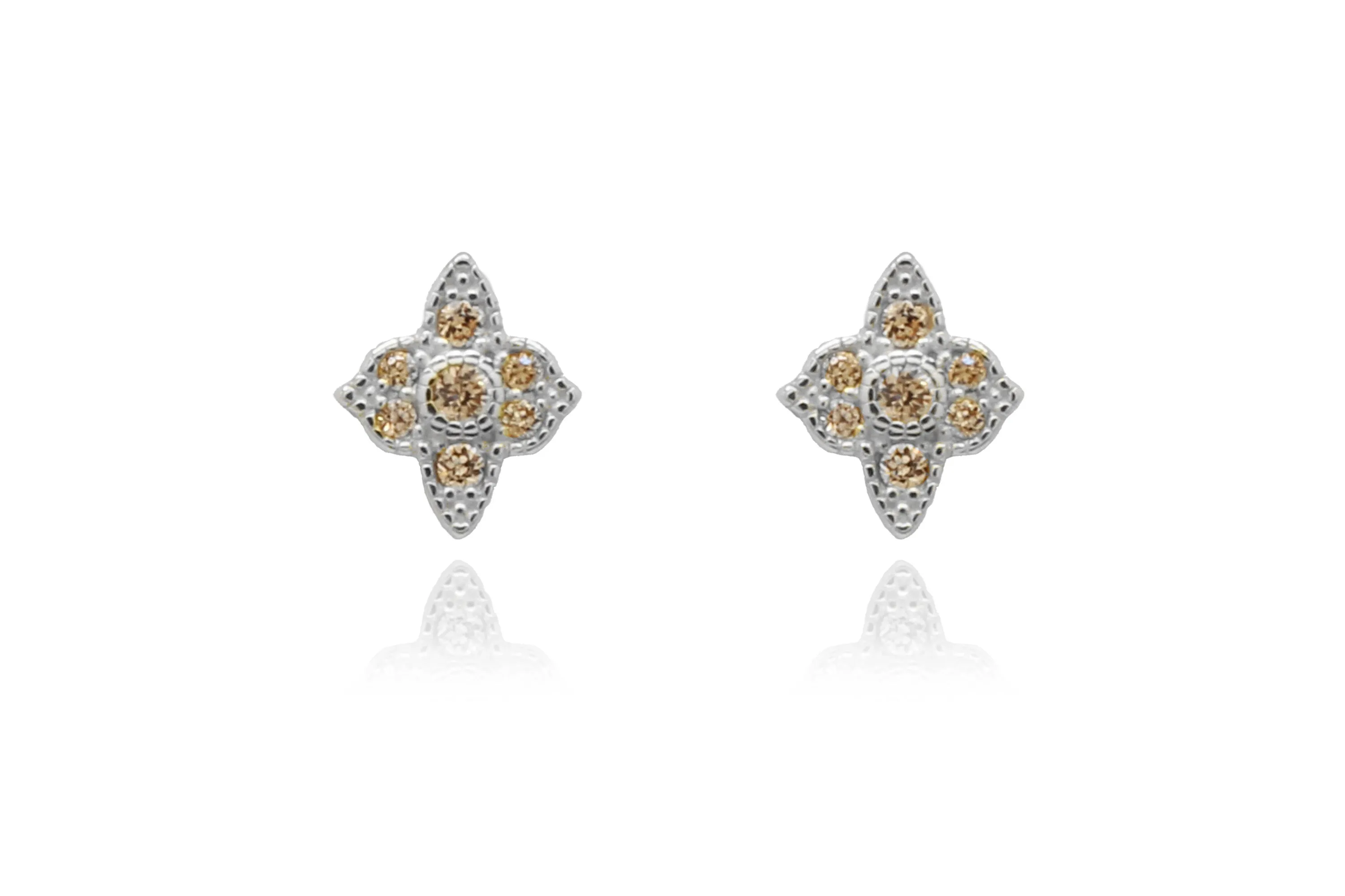 Takia Filigree Champagne CZ Sterling Silver Stud Earrings