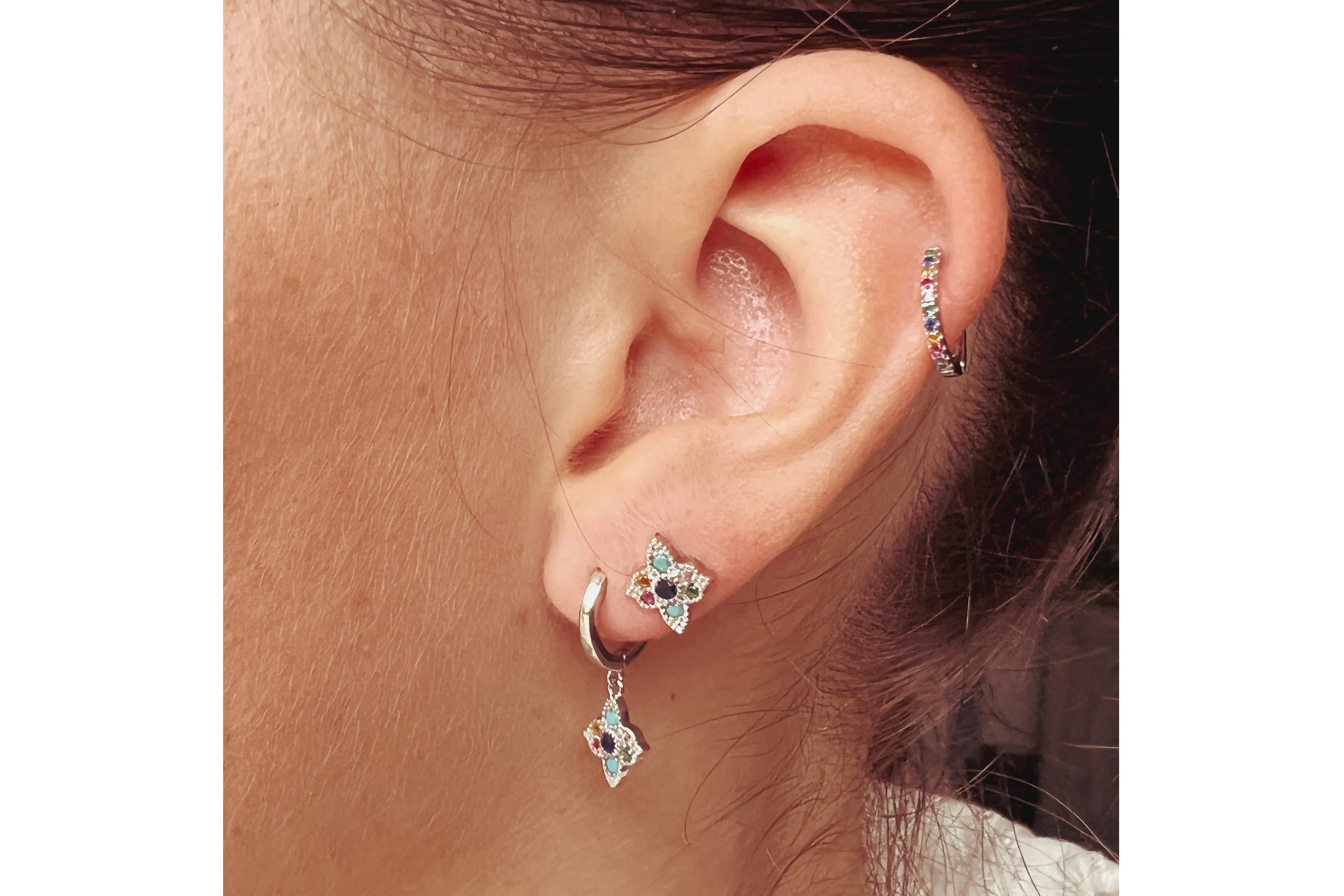 Takia Filigree Multi Sterling Silver Stud Earrings