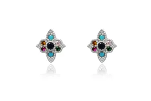 Takia Filigree Multi Sterling Silver Stud Earrings