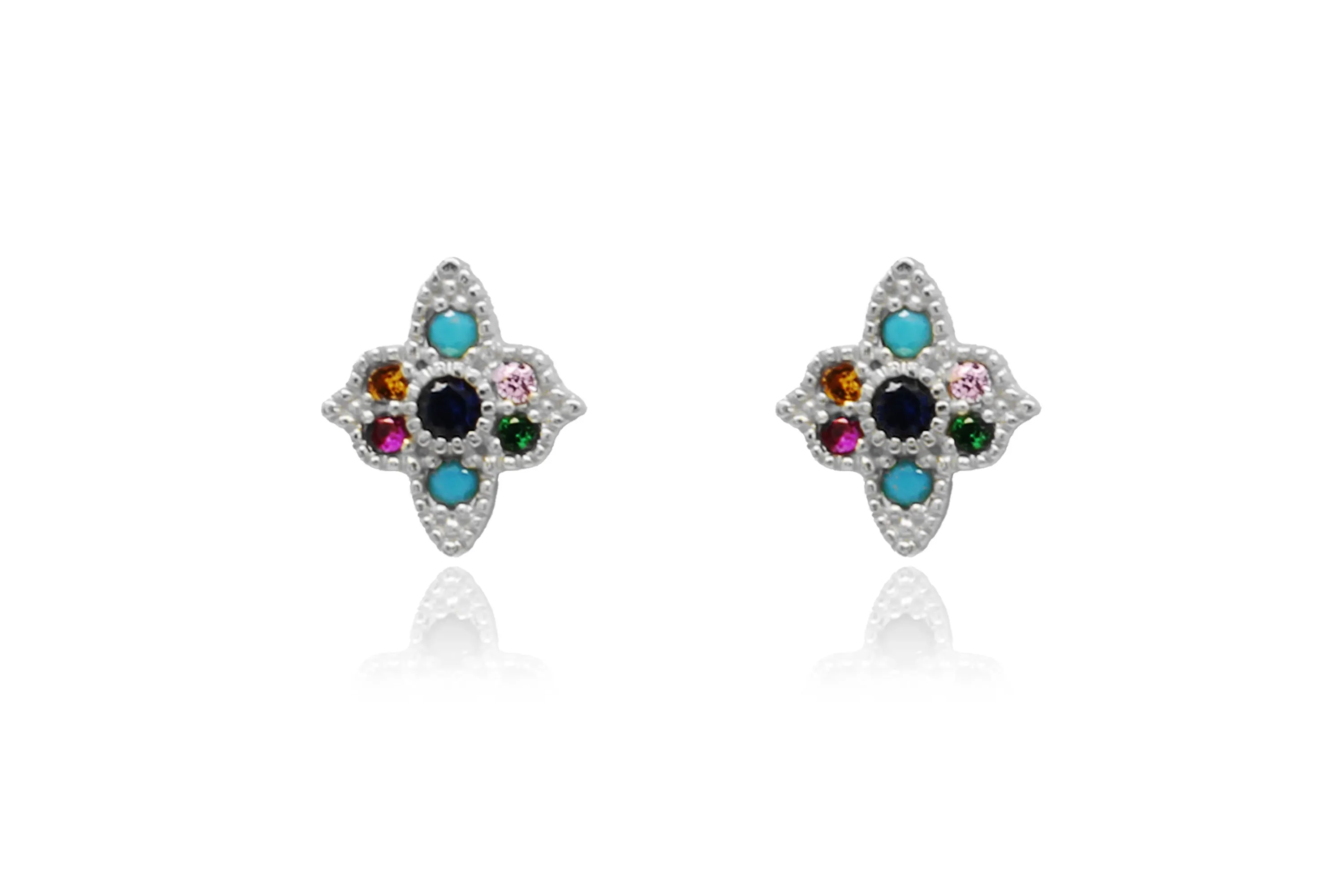 Takia Filigree Multi Sterling Silver Stud Earrings