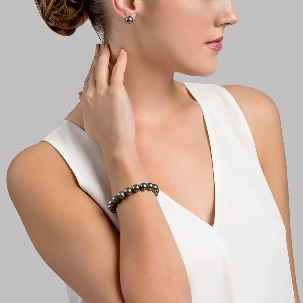 True Round Black Tahitian Pearl Bracelet, 8.0-9.0mm - AAAA Quality
