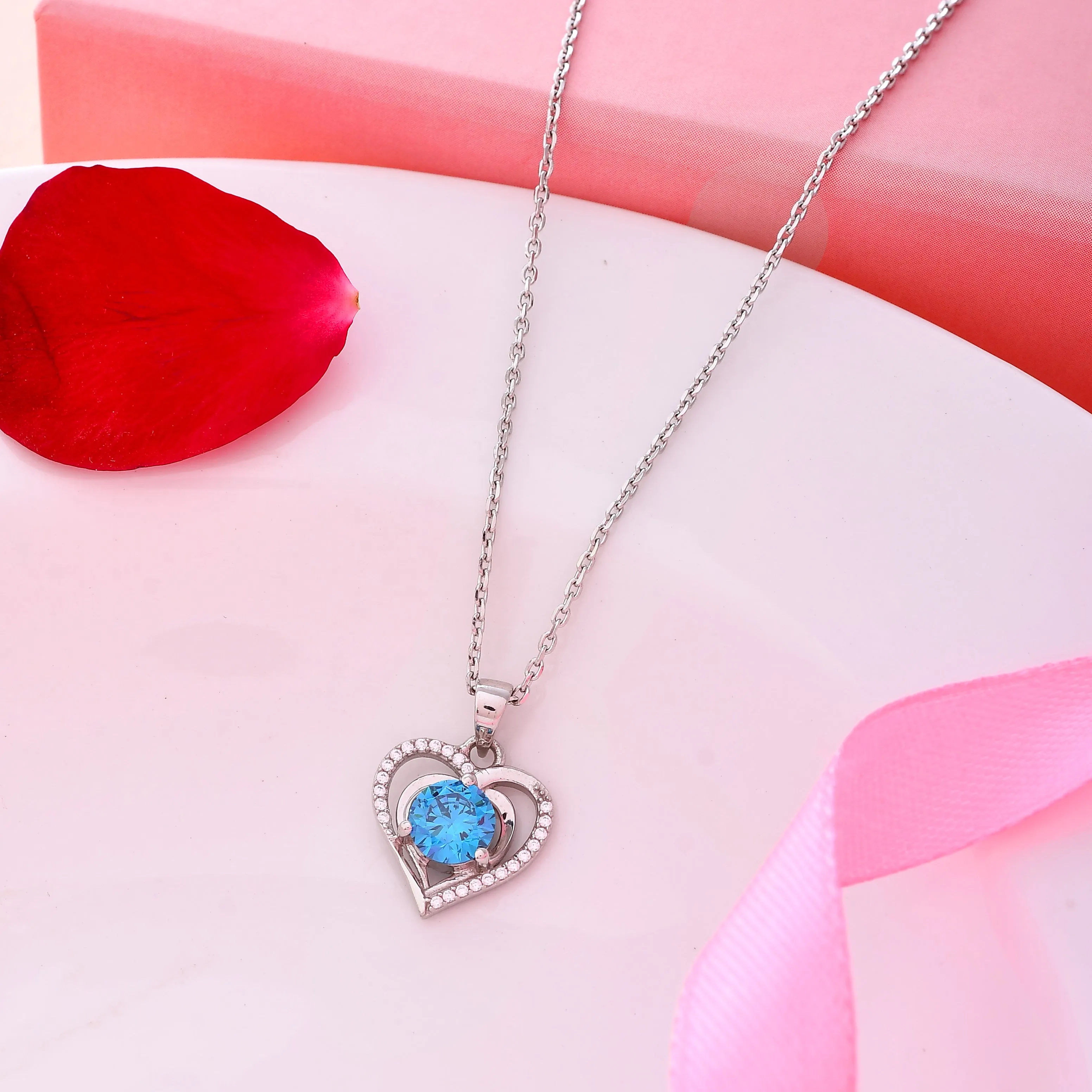 Two Heart Style - 925 Sterling Silver Pendant Set