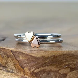 Two Lunar Silver And Gold Heart Rings