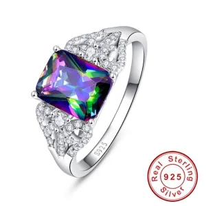 Vegas Rivers Emerald 3ct Mystic Rainbow Topaz Silver Ring