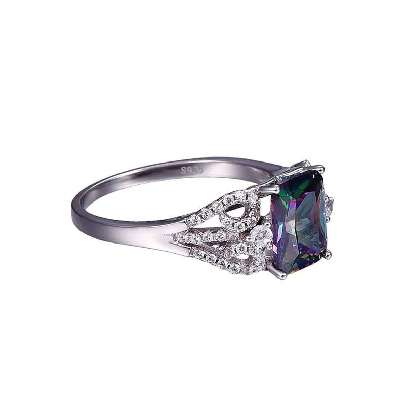 Vegas Rivers Emerald 3ct Mystic Rainbow Topaz Silver Ring