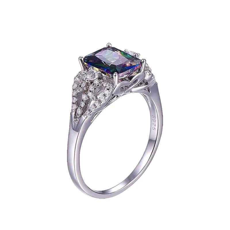 Vegas Rivers Emerald 3ct Mystic Rainbow Topaz Silver Ring