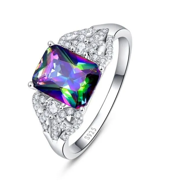 Vegas Rivers Emerald 3ct Mystic Rainbow Topaz Silver Ring