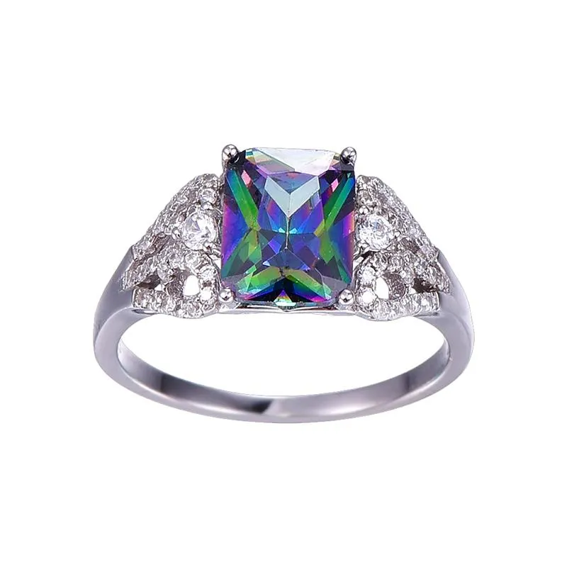 Vegas Rivers Emerald 3ct Mystic Rainbow Topaz Silver Ring