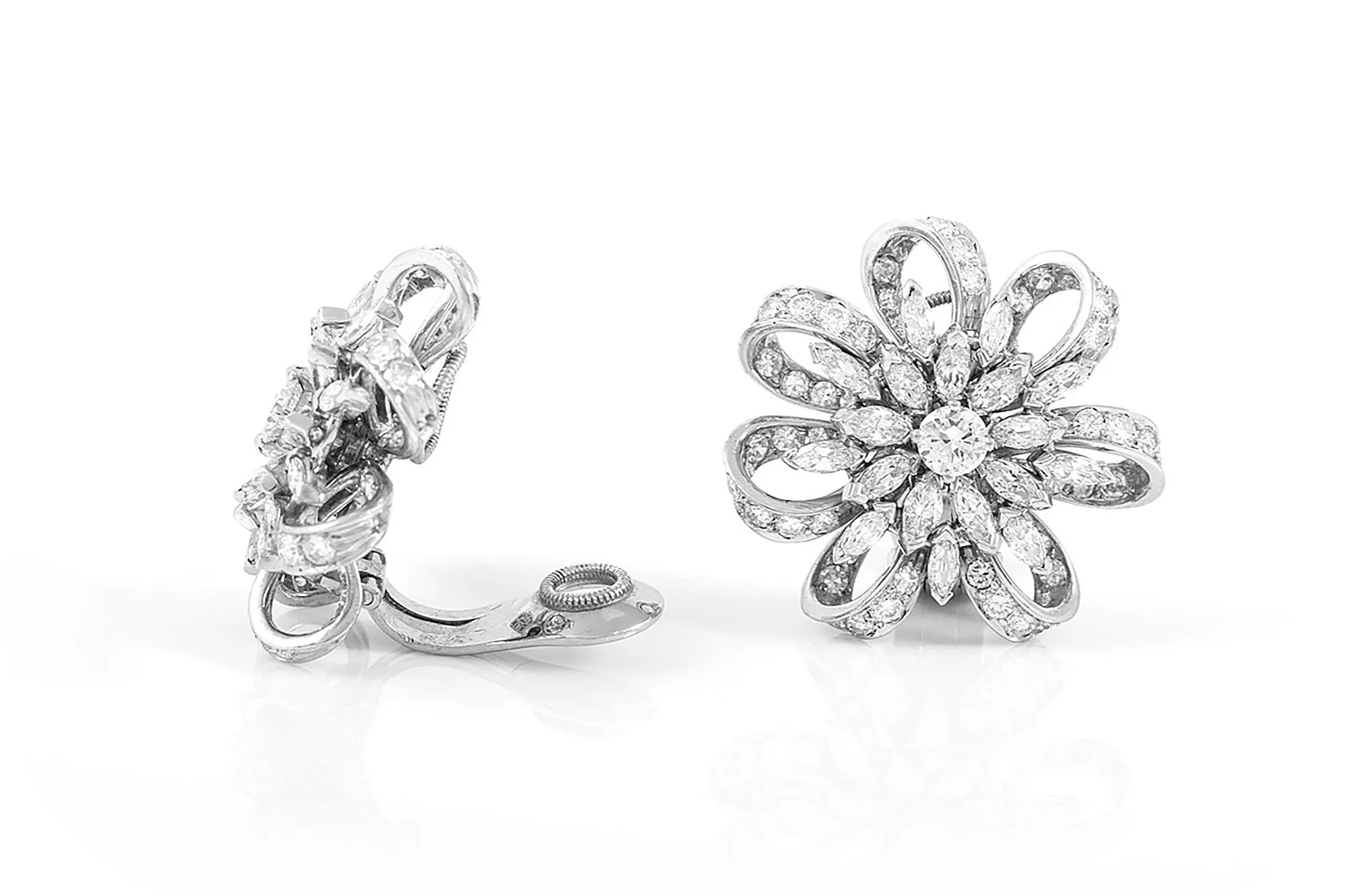 Vintage 1950s 9.00 Carat Diamond Flower Earrings