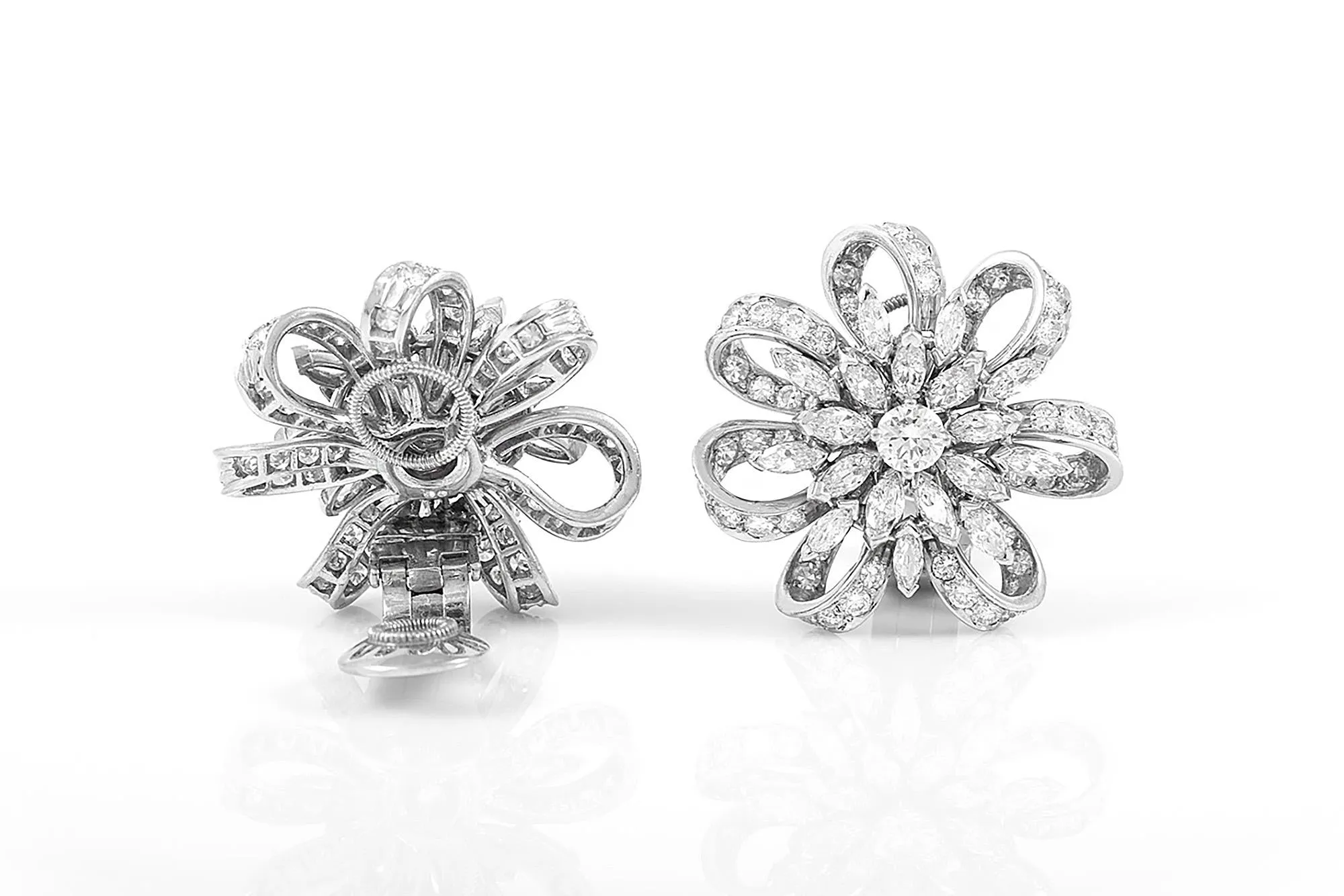Vintage 1950s 9.00 Carat Diamond Flower Earrings