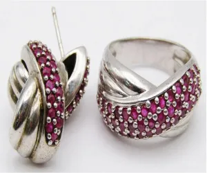 Vintage PRANDA Sterling Garnet Ring and Earrings Set