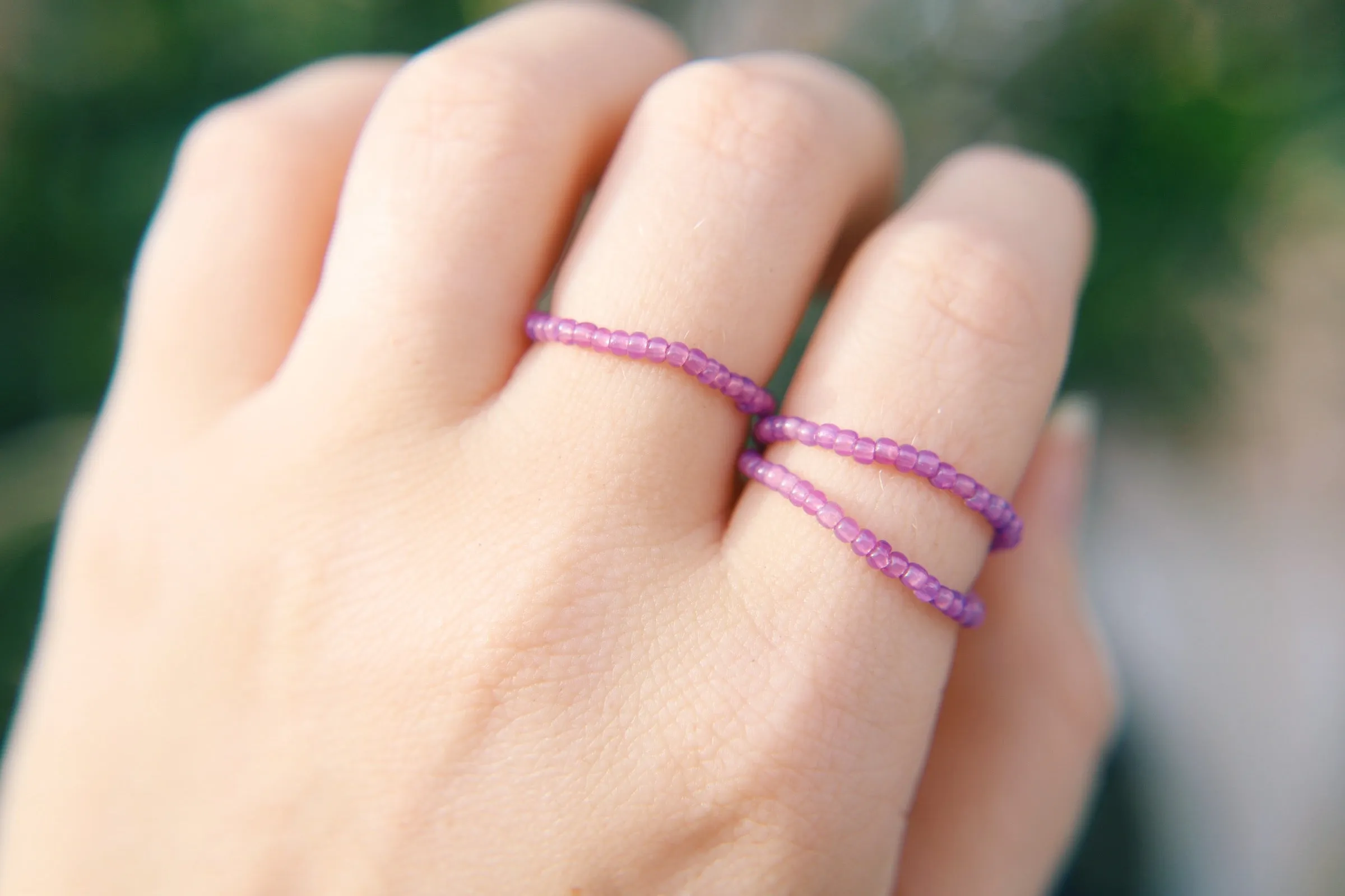Vintage Purple Opal Seed Beaded Ring Set