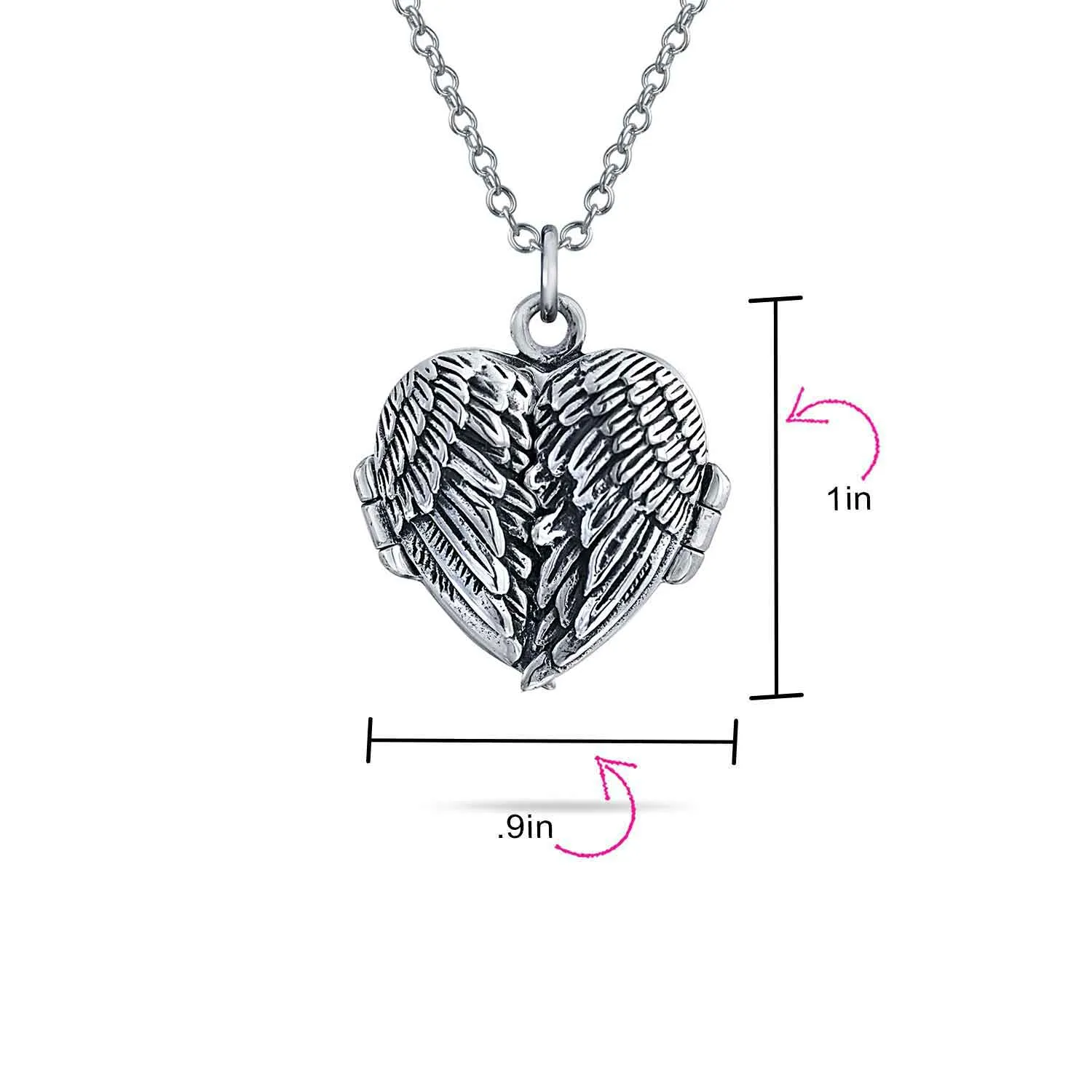 Vintage Style Guardian Angel Wing Heart Photo Locket Necklace Silver Pendant