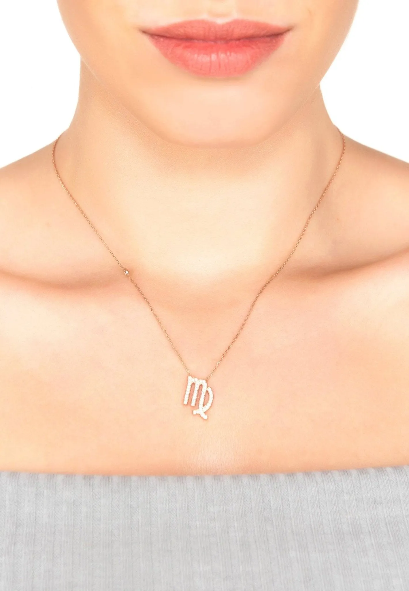 Virgo Zodiac Necklace Dipped in Rose Gold and White Zircon