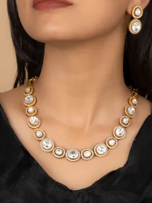 White Color Gold Plated Faux Polki Necklace Set - PK-S125