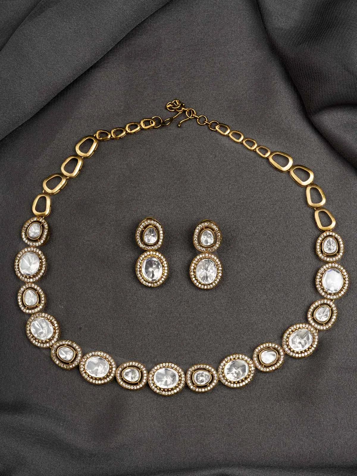 White Color Gold Plated Faux Polki Necklace Set - PK-S125