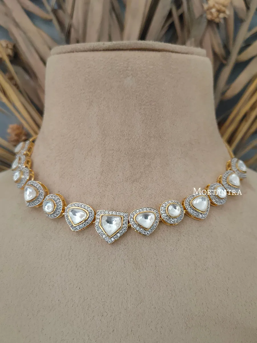 White Color Gold Plated Faux Polki Necklace Set - PK-S15