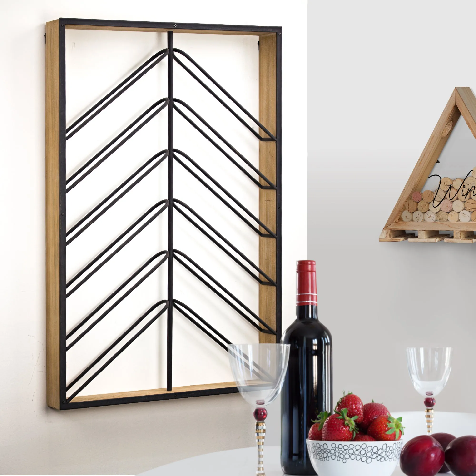 Wood and Metal Wall Mounted Wine Rack (36.25” x 24.25”)